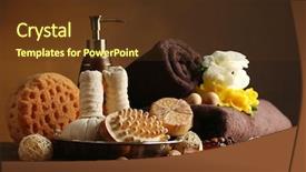  Presentation with treatment - Slide set with composition of spa treatment on wooden table on dark color background background and a tawny brown colored foreground