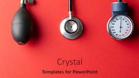  Presentation with red medical - Slide deck consisting of composition-of-sphygmomanometer-and-stethoscope background and a red colored foreground