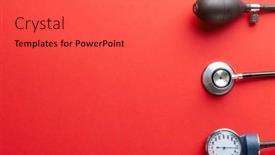  Presentation with red medical - Presentation design with composition-of-sphygmomanometer-and-stethoscope background and a red colored foreground