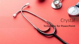  Presentation with red medical - Slides consisting of composition-of-sphygmomanometer-and-stethoscope background and a coral colored foreground