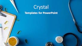  Presentation with clipboard stethoscope - Presentation theme enhanced with composition-of-stethoscope-pills-thermometer background and a  colored foreground