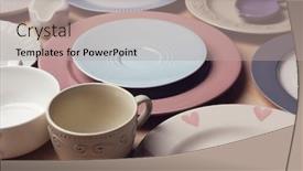  Presentation with tableware - Amazing PPT theme having composition of tableware on rosy background backdrop and a coral colored foreground