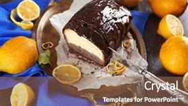 Presentation with lemons - PPT theme enhanced with composition of tasty cake with lemons closeup background and a tawny brown colored foreground