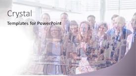  Presentation with business communication - Theme featuring composition-of-team-of-smiling background and a sky blue colored foreground