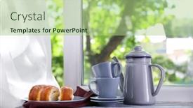  Presentation with teapot - Audience pleasing theme consisting of composition-of-teapot-and-cups backdrop and a mint green colored foreground