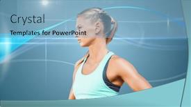  Presentation with sport blue - PPT theme enhanced with composition-of-thoughtful-blonde-female background and a light blue colored foreground
