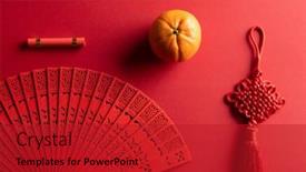  Presentation with chinese new year - Presentation design with composition-of-traditional-chinese-fan background and a crimson colored foreground