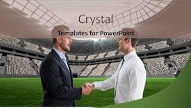  Presentation with business competition - PPT layouts featuring composition-of-two-businessmen-shaking background and a coral colored foreground