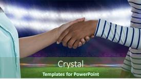  Presentation with business competition - Slide deck consisting of composition-of-two-businesswomen-shaking background and a tawny brown colored foreground