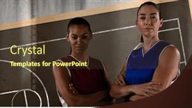  Presentation with basketball players - Presentation design featuring composition-of-two-diverse-female background and a tawny brown colored foreground
