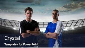  Presentation with football competition - PPT layouts with composition-of-two-male-football background and a navy blue colored foreground
