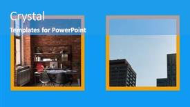  Presentation with blue yellow - Presentation design enhanced with composition-of-two-photos background and a teal colored foreground