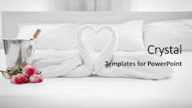  Presentation with bed hotel - Theme featuring composition of two towel swans background and a light gray colored foreground