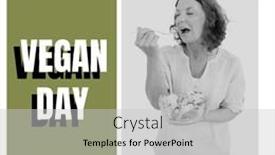  Presentation with woman world - PPT theme having composition-of-vegan-day-text background and a light gray colored foreground