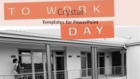  Presentation with work celebration - PPT theme featuring composition-of-walk-to-work background and a coral colored foreground