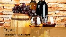  Presentation with wine barrel - PPT layouts consisting of composition of wine and grapes background and a  colored foreground