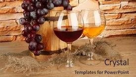  Presentation with wine barrel - Beautiful slides featuring composition of wine and grapes backdrop and a coral colored foreground
