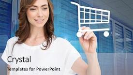  Presentation with server room - Cool new slide deck with composition of woman drawing shopping backdrop and a sky blue colored foreground