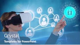  Presentation with network security - PPT theme with composition-of-woman-wearing-vr background and a teal colored foreground