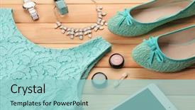  Presentation with fashion shoes - PPT theme consisting of composition of woman's fashion background and a light blue colored foreground