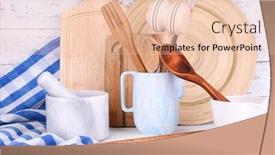  Presentation with rustic wood wooden frame - Beautiful presentation theme featuring composition of wooden cutlery mortar bowl and cutting board on wooden background backdrop and a lemonade colored foreground