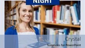  Presentation with woman world - PPT theme having composition-of-world-book-night background and a light blue colored foreground