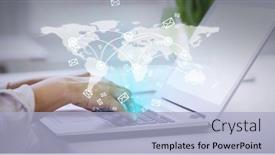  Presentation with global laptop - PPT theme featuring composition-of-world-map background and a light blue colored foreground