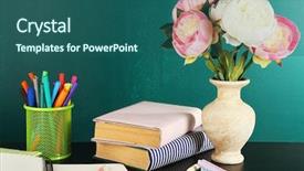  Presentation with books flowers - Cool new presentation design with composition on desk with books backdrop and a ocean colored foreground