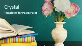  Presentation with books flowers - Beautiful slides featuring composition on desk with books and flowers on green blackboard background backdrop and a ocean colored foreground