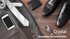  Presentation with men shoes - Beautiful presentation design featuring fashion mens wear design - composition with stylish men's shoes backdrop and a dark gray colored foreground