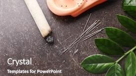  Presentation with acupuncture - Slide set with composition with acupuncture supplies on dark textured background background and a dark gray colored foreground