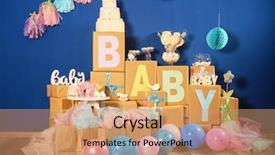  Presentation with baby shower gifts - Slides enhanced with composition with baby shower decorations background and a coral colored foreground