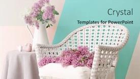  Presentation with fragrant - Theme with composition with beautiful fragrant lilac flowers on wicker armchair background and a light blue colored foreground