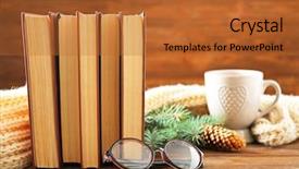  Presentation with old books on a wooden - Amazing slide deck having composition with books on wooden backdrop and a  colored foreground