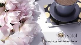  Presentation with peony - Amazing slides having composition with bouquet of beautiful peony flowers and cup of coffee on light table backdrop and a light gray colored foreground