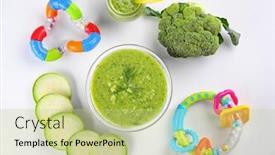  Presentation with bowl - Presentation theme having composition with bowl of creamy baby vegetable soup on white background background and a mint green colored foreground