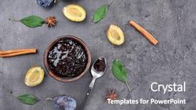  Presentation with jam - Cool new PPT layouts with composition with bowl of plum backdrop and a gray colored foreground