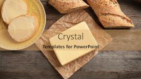  Presentation with butter - Theme with composition with butter and bread on wooden background background and a yellow colored foreground