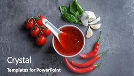  Presentation with hot sauce - Beautiful slides featuring composition with chili sauce backdrop and a dark gray colored foreground