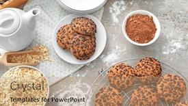  Presentation with chocolate chip cookies - Slide set with composition-with-chocolate-chip-oatmeal background and a coral colored foreground