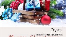  Presentation with fir tree - Theme featuring composition with christmas decorations in basket and fir tree on light background background and a soft green colored foreground