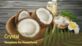  Presentation with coconut fruit - Theme enhanced with composition with coconuts and oil background and a tawny brown colored foreground