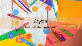  Presentation with crayons - Beautiful slide deck featuring composition with color paper pencils backdrop and a yellow colored foreground