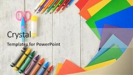  Presentation with crayons - Slide set enhanced with composition with color paper pencils background and a light gray colored foreground