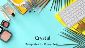  Presentation with blogger - Presentation theme enhanced with accessories on color background beauty background and a arctic colored foreground