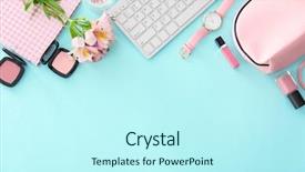  Presentation with blogger - Amazing presentation theme having composition with computer keyboard cosmetics backdrop and a cool aqua colored foreground