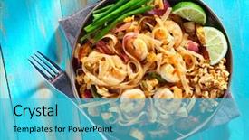  Presentation with pad thai - PPT theme consisting of composition with copy space atop background and a teal colored foreground