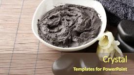  Presentation with cosmetic - Slide set having composition with cosmetic clay for spa treatments on bamboo background background and a tawny brown colored foreground