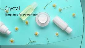  Presentation with natural products - Beautiful presentation design featuring composition with cosmetic products backdrop and a arctic colored foreground