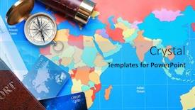  Presentation with passport - Slides with composition with credit cards and passport on world map background background and a cyan colored foreground